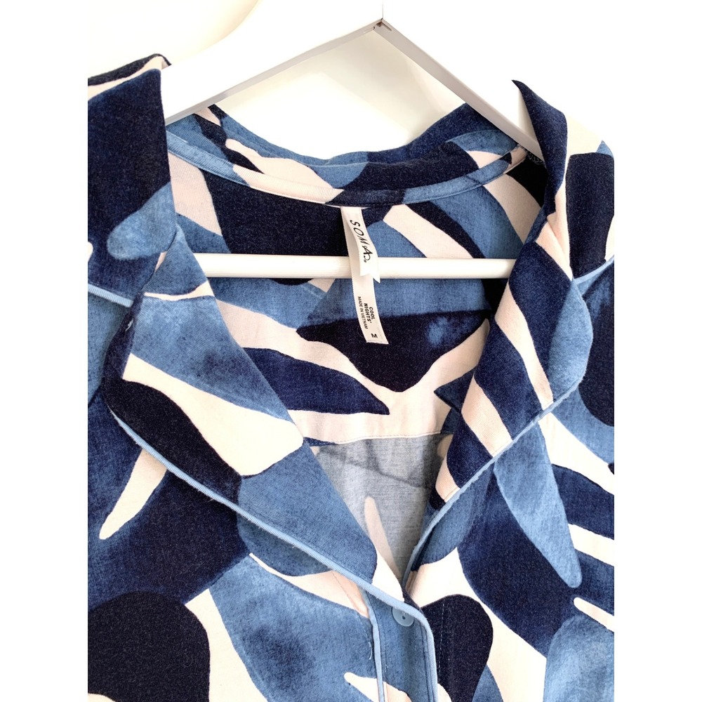 Soma Cool Nights Piped Short Sleeve Notch Collar Pajama Set Tropical Blue Size M - Picture 6 of 16